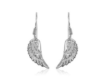 Sterling Silver Textured Angel Wing Earrings