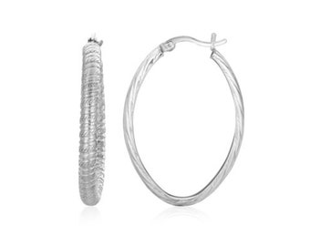 Boucles d'oreilles créoles texturées de forme ovale en argent sterling