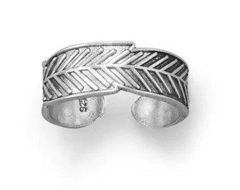 Feather Shape Sterling Silver Toe Ring, Nature Inspired Feather Silver Adjustable Toe Ring