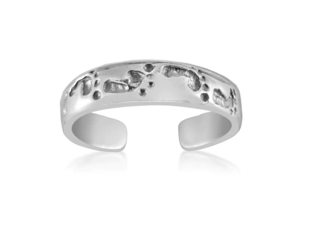 Sterling Silver Footprints Design Adjustable Toe Ring Etsy
