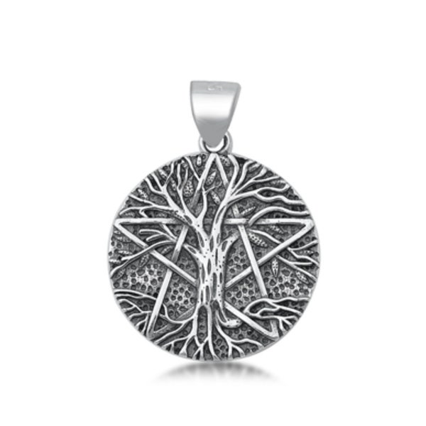 Round Tree of Life and Star Sterling Silver Pendant