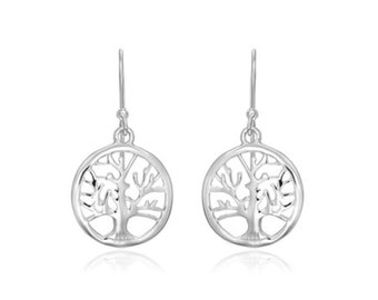 Sterling Silver Round Tree of Life Earrings