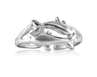 Sterling Silver Swimming Dolphin Adjustable Toe Ring