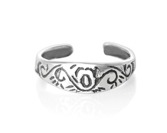 Sterling Silver Artistic Sketch Adjustable Toe Ring