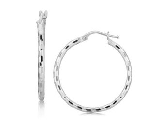 Spiral Style Diamond Cut Hoop Earrings in Rhodium Plated Sterling Silver (26mm)
