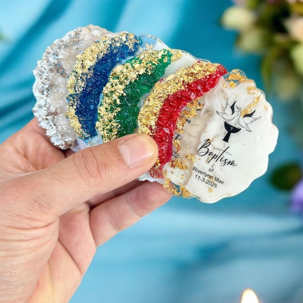 Embossed Resin Baptism Magnet Favor: Personalized Party Gift
