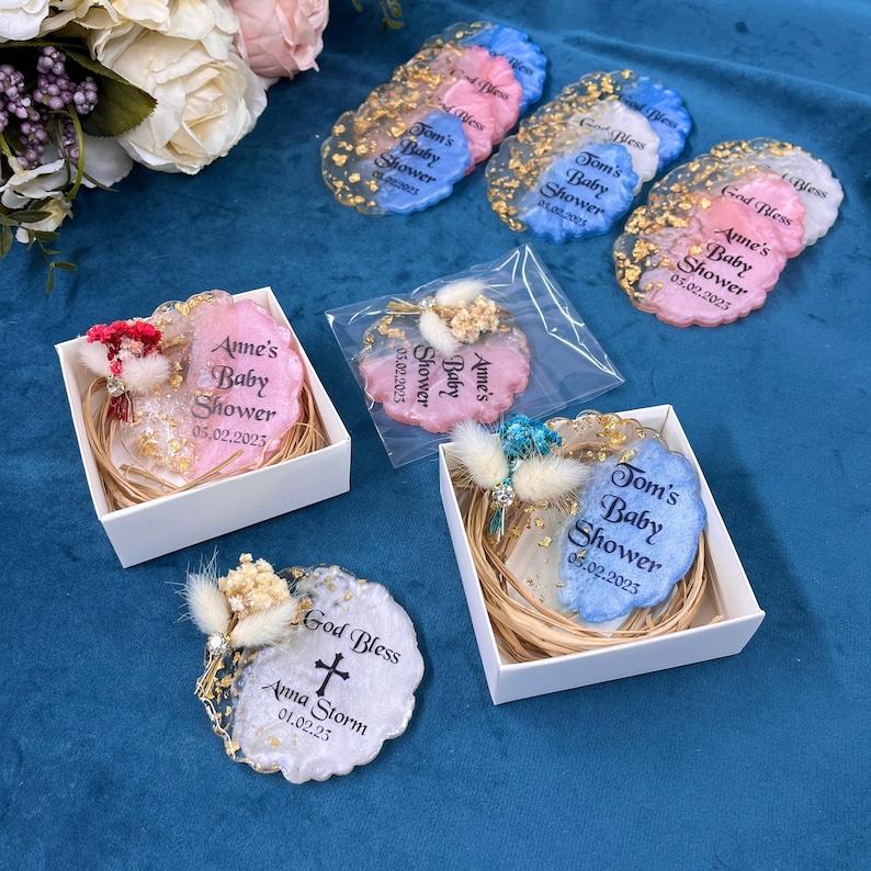 Engraved Baby Shower Favors, Floral Epoxy Gifts for Guests, Bulk
