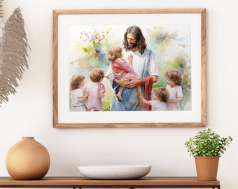 Jesus Christ Teaches Kids Wall Art christian Living Room Home Decor Children of God Painting Print Christian Nursery jesus with children