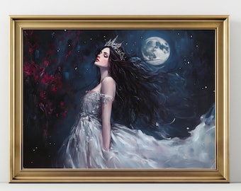 Moon Goddess Art Print, Gothic Queen, Dark Fantasy Wall Art