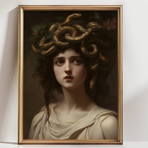 Medusa Portrait Art Print, Dark Mythological Wall Decor, Gothic Fantasy Snake Woman Painting, Greek Goddess Artwork