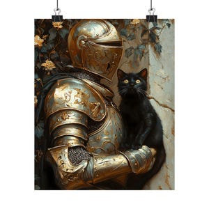 Medieval Knight with a cat Art Print, Knightcore Fantasy Art, Fantasy Maximalist Decor, Dark Academia Print, Goth Moody Victorian Wall Art image 7