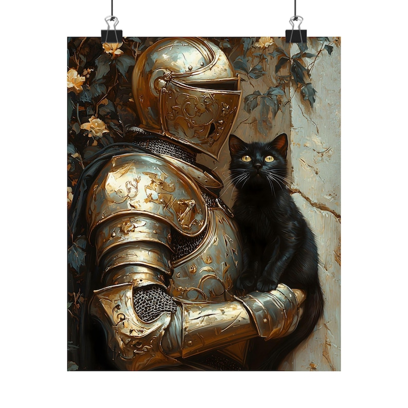 Medieval Knight with a cat Art Print, Knightcore Fantasy Art, Fantasy Maximalist Decor, Dark Academia Print, Goth Moody Victorian Wall Art image 7