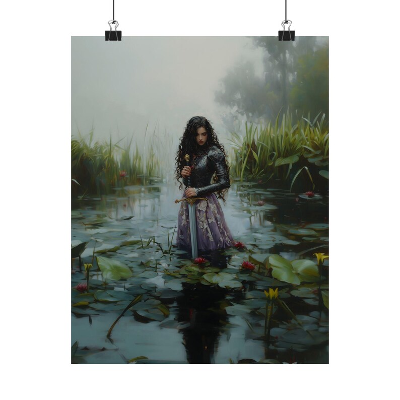 Lady Knight in the Lake Art Print, Dark Academia Wall Decor, Medieval ...