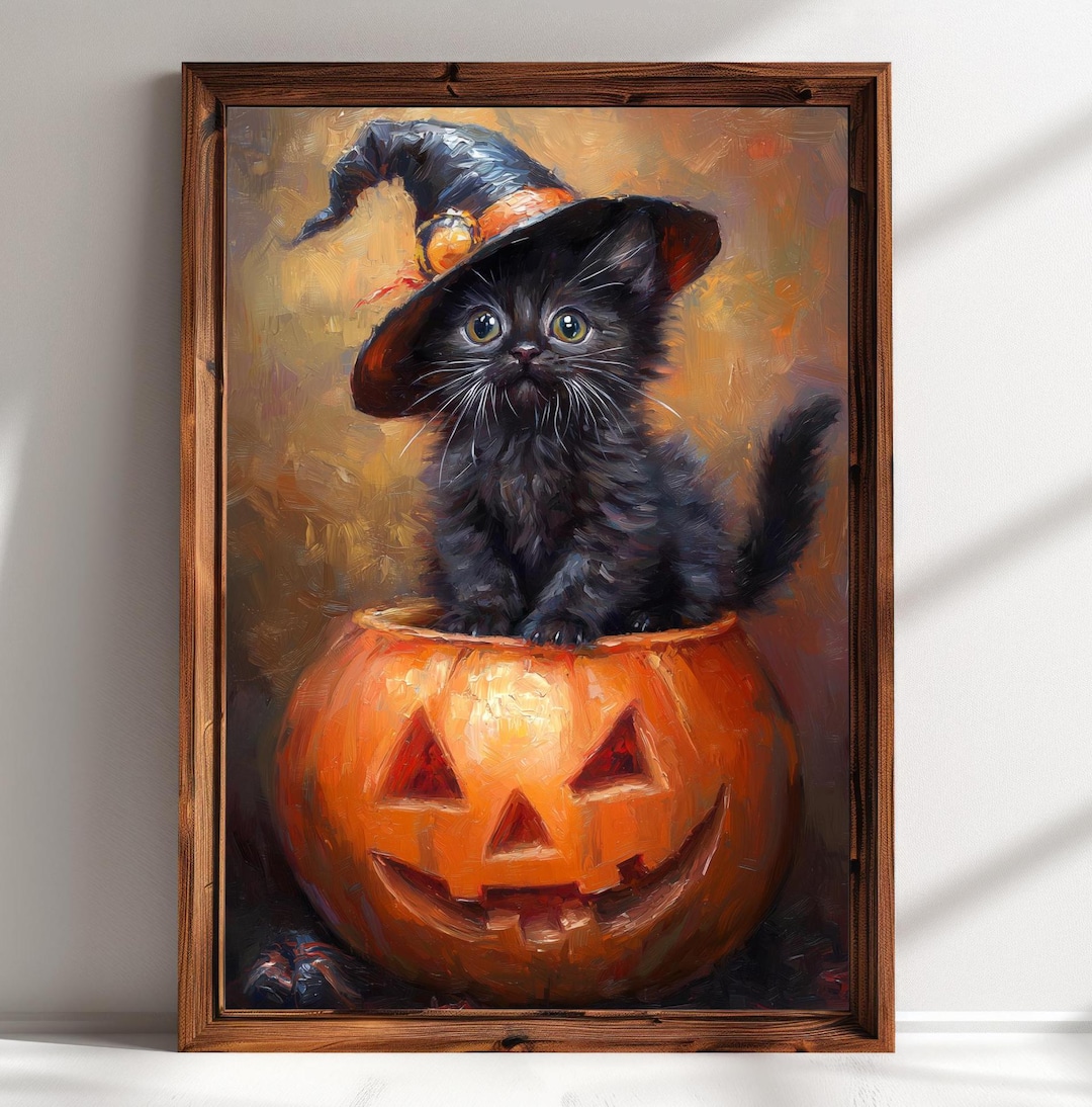 Cute Cat & Pumpkin Print Halloween Wall Decor Halloween Lover Gift ...
