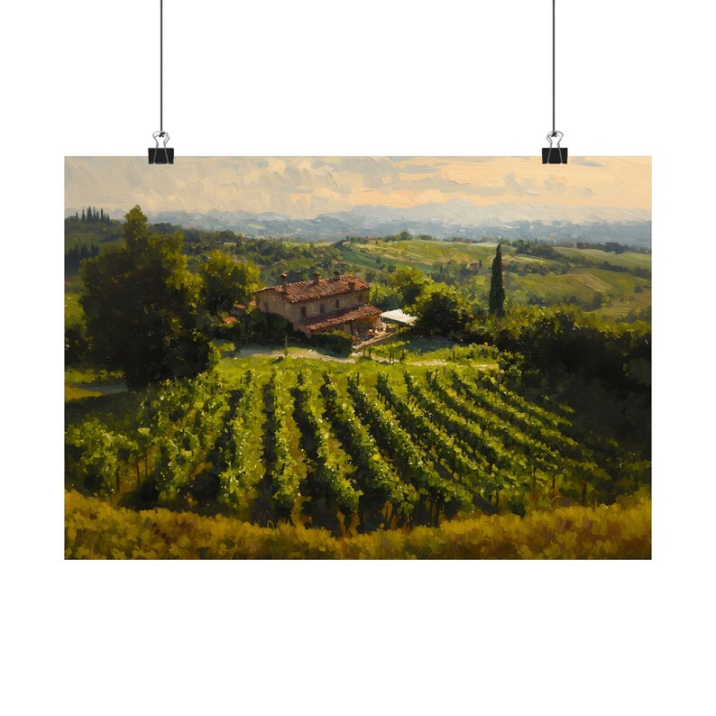 Tuscan Vineyard Landscape Wall Art – Rustic Italian Countryside ...