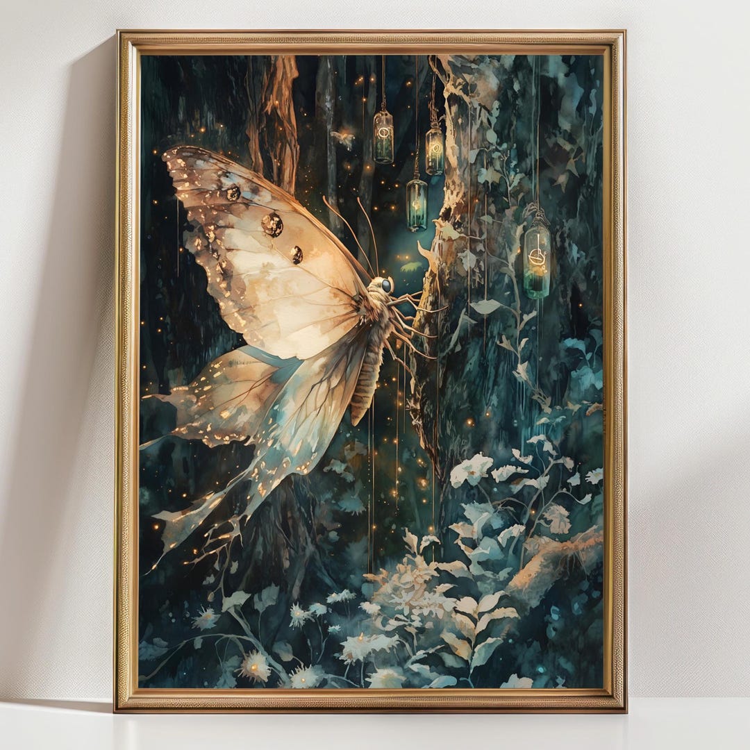 Magical Moth Forest Art Print Whimsical Fantasy Wall Decor, Fairycore ...