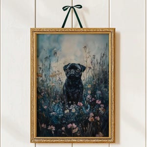 Pug Wildflower Dog Print Painting Dog owner Gift Wall Art Print Floral Pug Painting, Cute Pug Art, Trendy Dog Decor, Pug Dog Mom Gift