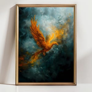 Fire Phoenix Watercolor Art  Poster Print fantasy art Phoenix Firebird Fantasy Painting, Watercolor illustration Dark Academia