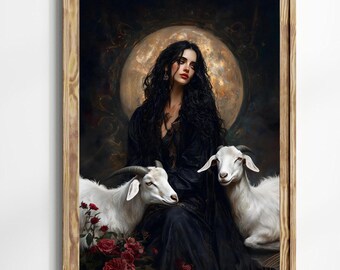 Gothic Wall Art Print: Dark Feminine Moon Goddess - Witchy Decor