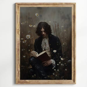 Book Victorian Art Man Print moody Painting, vintage Gentleman Bookish Print, victorian decor wall art, dark antique art Print, lace, Pearls