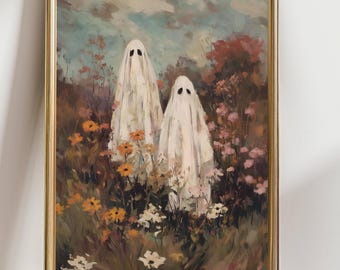 Ghosts in Wildflower Field Print: Spooky Cute Halloween Art
