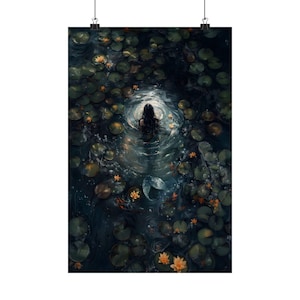 Mermaid Dark Academia Print - The Lake, Goth Moody Victorian Wall Art, Dark Decor Aesthetic, Dark Cottagecore, Gothic Prints into lake image 7