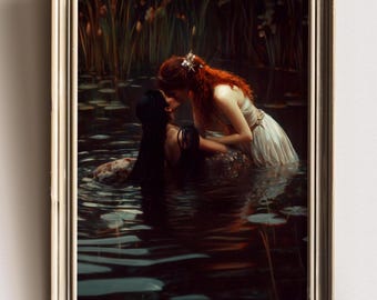Girlfriends, Dark Academia Print - The Lake, Goth Moody Victorian Lesbian Wall Art, Dark Decor Aesthetic, Dark Cottagecore, Gothic Prints