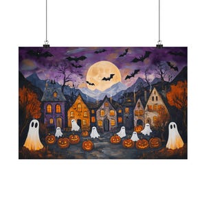 Halloween Town Folk Art Print Halloween Ghost Wall Art, Halloween ...