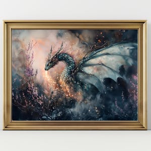 Elegant Fantasy Dragon Wall Art Print – Mystical Dragon Poster, Mythical Creature Painting, Dark Fantasy Home Decor