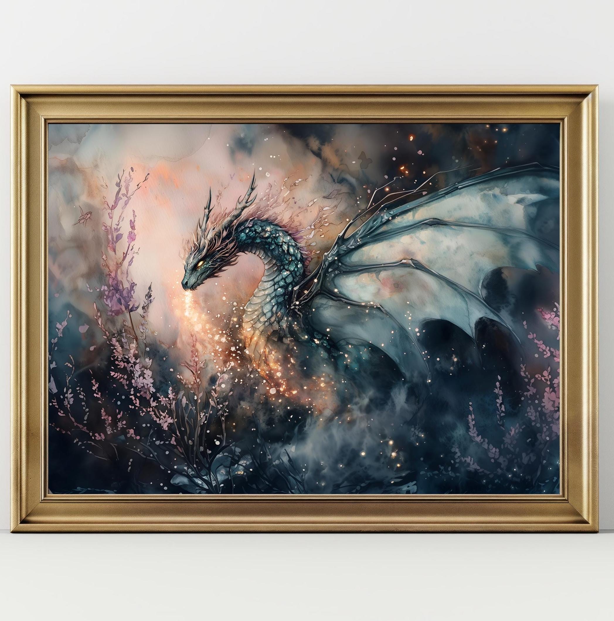 Elegant Fantasy Dragon Wall Art Print – Mystical Dragon Poster ...