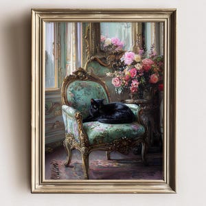 Black Cat Wall Art, Victorian Decor Dark Academia Decor Print Victorian Decor  Eclectic Home Baroque Decor Cat Lover Black Cat Owner Gift