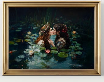 Love Queens,  sapphic Art Print - The Lake, Goth Moody Victorian Lesbian Sappho Wall Art, Dark Decor Aesthetic, Dark Cottagecore, Gothic