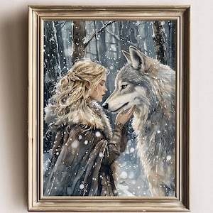 She and Her Wolf, Dark Academia, Wolves Art, Goth Moody Victorian Wall Art, Dark Decor Aesthetic, Dark Cottagecore, Gothic Wolf Printswolf