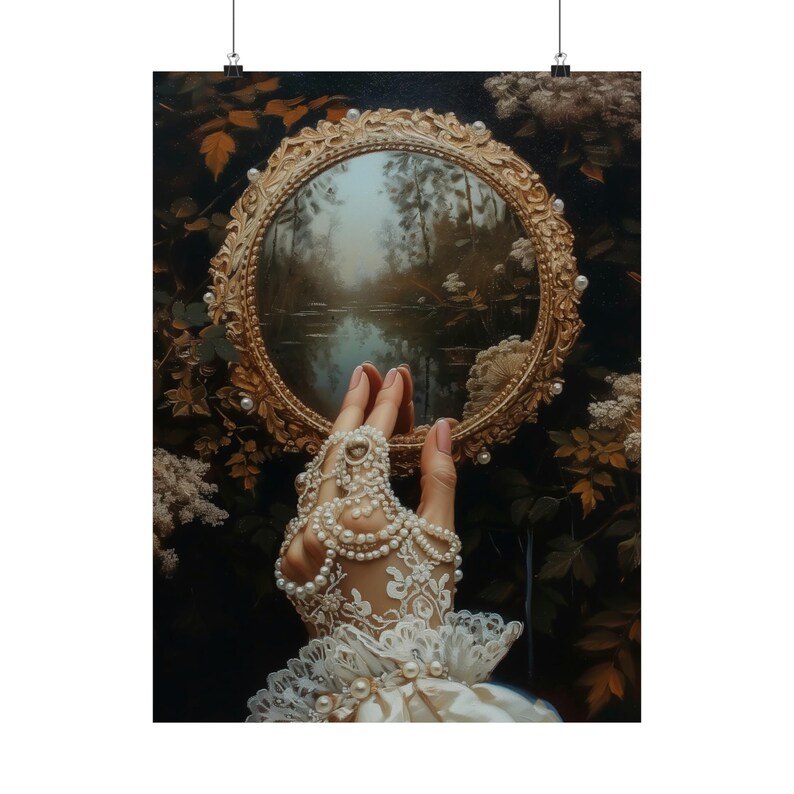 Mirror Witch Wall Art Victorian Art Poster Print, Witchy Decor, Dark Gothic Oil Painting, Dark Academia Goth Decor painting afbeelding 8