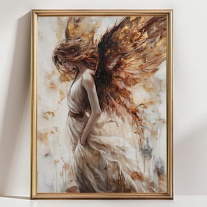 Fiery Angel Wall Art Print, Fantasy Woman with Wings Artwork, Mystical Ethereal Angel Painting, Modern Gothic Home Decor