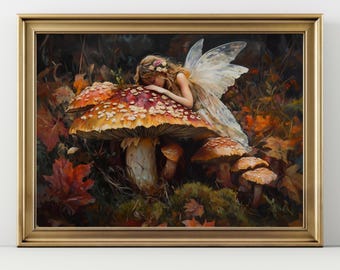 Fairy Art Print: Fantasy Woodland Scene - Whimsical Mushroom Design