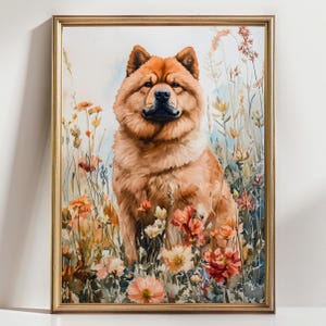 Moody Dark Wildflower Chow Chow Watercolor Print Chow Chow in Flowers Wall Art Gift Idea Dog Lover Gift Dog Memorial