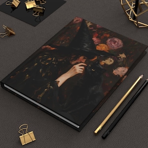 Witchy Hardcover Journal, Mystical Notebook, Black Cat Journal, Spellbound Diary, Witch&#39;s Grimoire, Boho Gift for Creatives