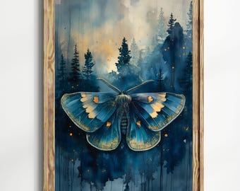 Botanical Moth Wall Art: Moody Dark Academia - Gothic Nature Print