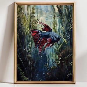 Betta Fish Art Print Underwater Painting Colorful Aquarium Fish Wall Decor Aquatic Nature Artwork Ocean Inspired Poster