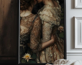 Girlfriends, Dark Academia Print - The Lake, Goth Moody Victorian Lesbian Wall Art, Dark Decor Aesthetic, Dark Cottagecore, Gothic Prints