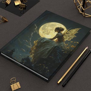 Moonlight Fairy Journal Enchanted Fantasy Hardcover Notebook with Golden Winged Fairy  Full Moon Art, Perfect for Dreamers & Writers