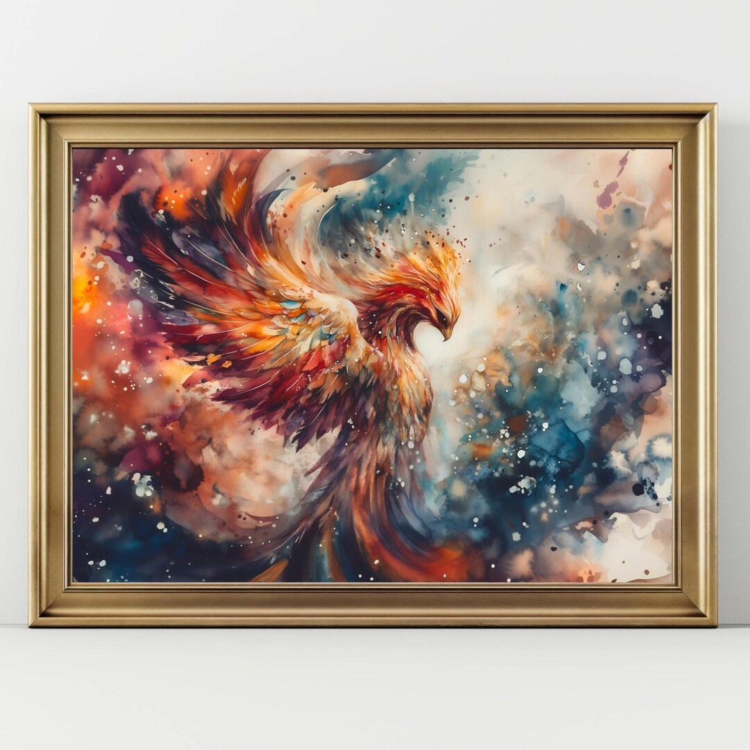 Phoenix Art Print, Fiery Mythical Bird Painting, Fantasy Wall Art ...