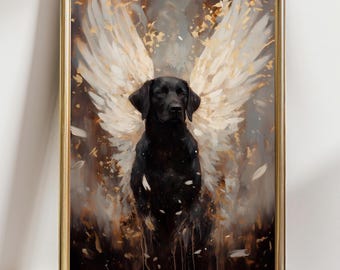 Black Lab Angel Art Print, Dog Memorial Wall Decor, Labrador Heaven Poster, Pet Loss Sympathy Gift, Spiritual Dog Artwork