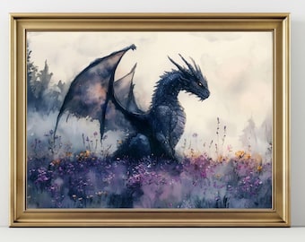 Dragon Wall Art, Fantasy Creature Print, Dark Mythical Poster