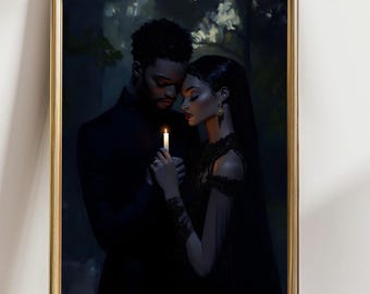Gothic Romance Couple Wall Art, Dark Candlelight Love Print, Moody Fantasy Poster