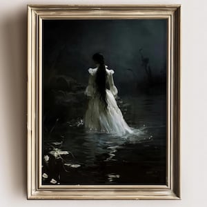 Dark Lake - Dark Academia Print Goth Moody Victorian Wall Art, Dark Decor Aesthetic, Dark Cottagecore, Ghost Gothic Prints into lake, Witchy