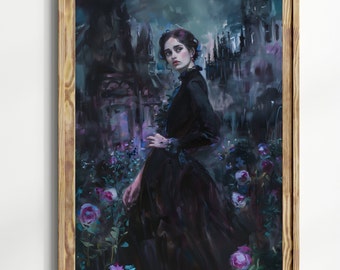 Dark Academia Print - Dark Garden , Goth Moody Victorian Wall Art, Dark Decor Aesthetic, Dark Cottagecore, Gothic Prints Dark Floral Art