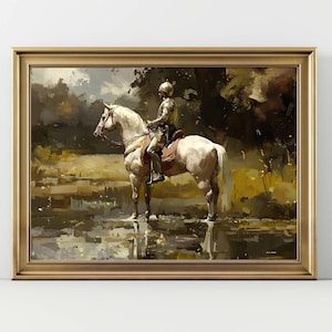 Knight on Horseback Art Print – Medieval Warrior Wall Decor, Noble Armor Painting, Historical Horseman Poster for Home or Office