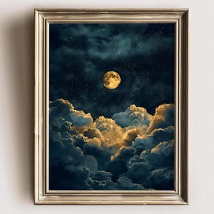 Póster de Luna Celestial, arte de pared de ensueño para decorar el dormitorio, estética de cielo nocturno, idea de regalo de noche estrellada, pintura con impresión lunar